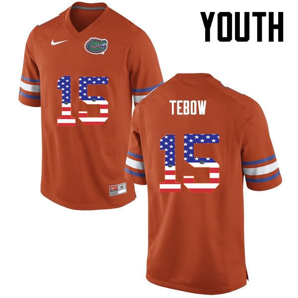 NCAA Florida Gators Tim Tebow Youth #15 USA Flag Fashion Nike Orange Stitched Authentic College Football Jersey FGN7464AU